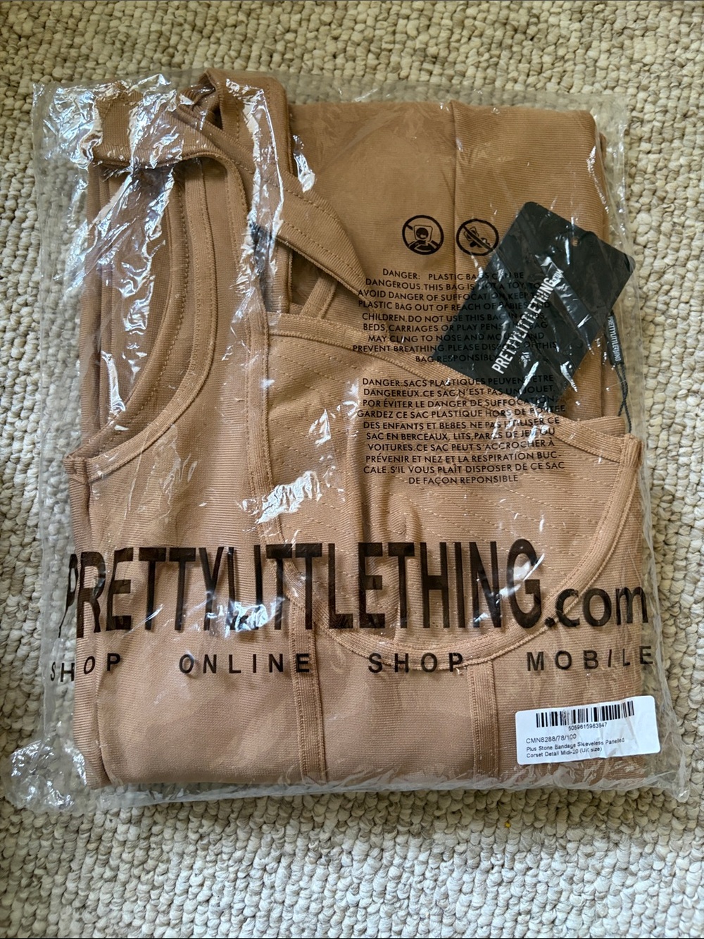 PrettyLittleThing Tan Asymmetrical Dress